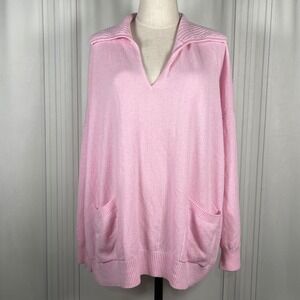 Minnie‎ Rose Light Pink 100% Cashmere Collared V Neck Tight Knit Sweater Size 2X